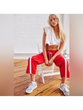 FP Movement by Free People Red Track Pants with White Side Stripes